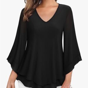 Lotusmile Elegant Black V-Neck Women's Top